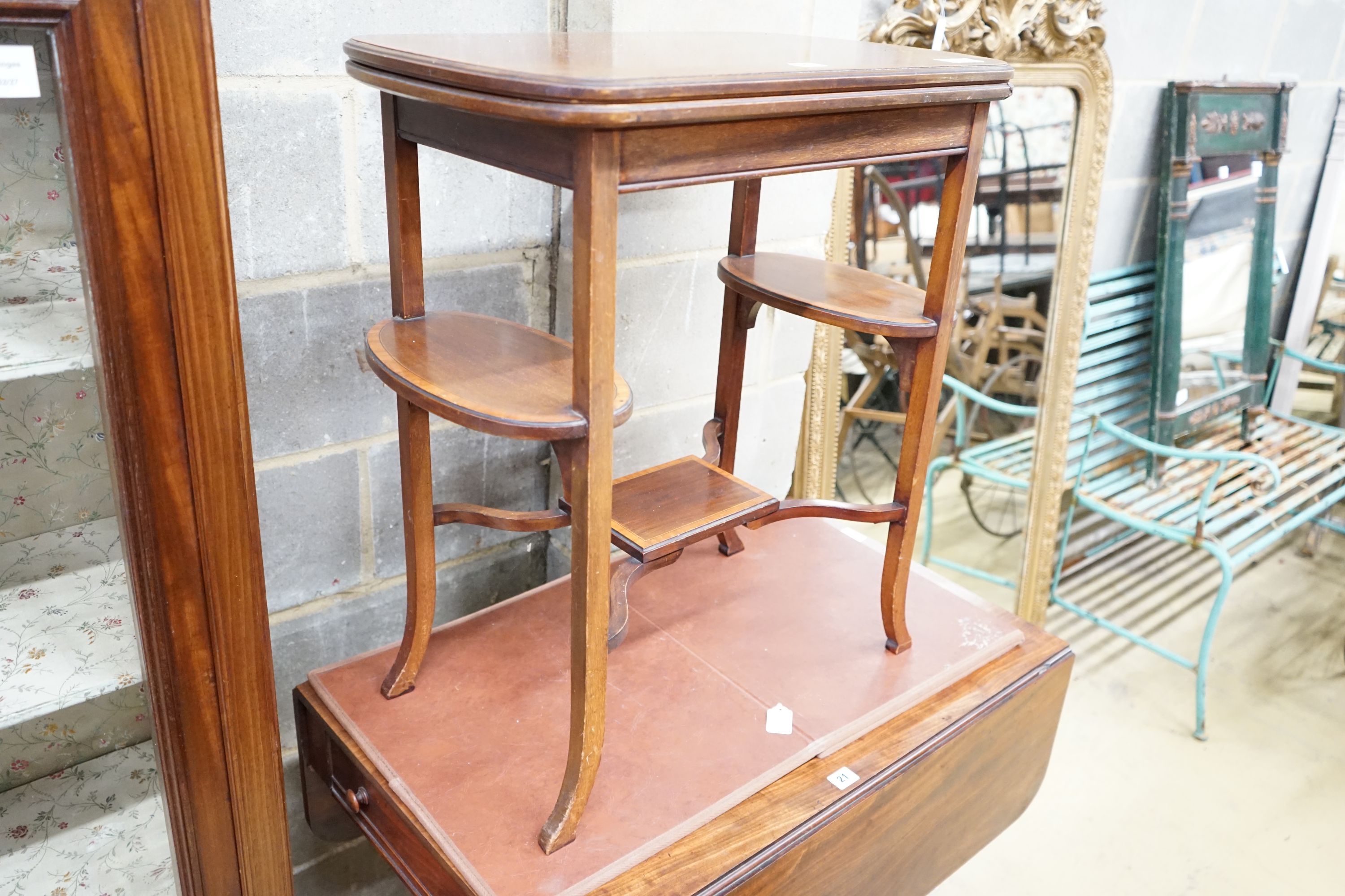 An Edwardian satinwood banded rectangular folding mahogany card table, width 65cm, depth 38cm, height 72cm